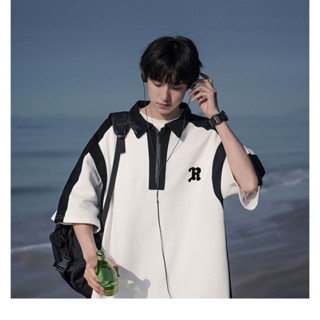 Áo polo unisex màu tương phản, cổ kéo khóa