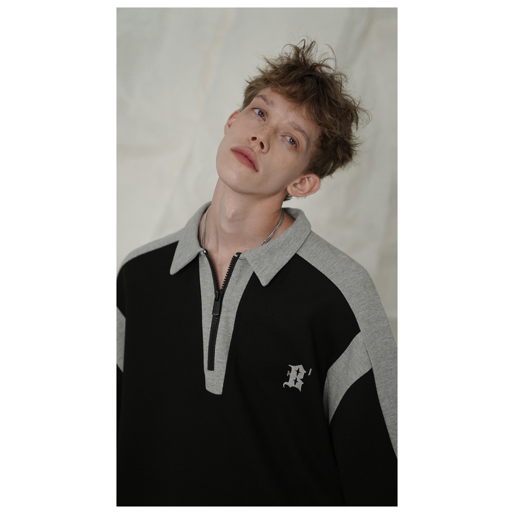 Áo polo unisex màu tương phản, cổ kéo khóa