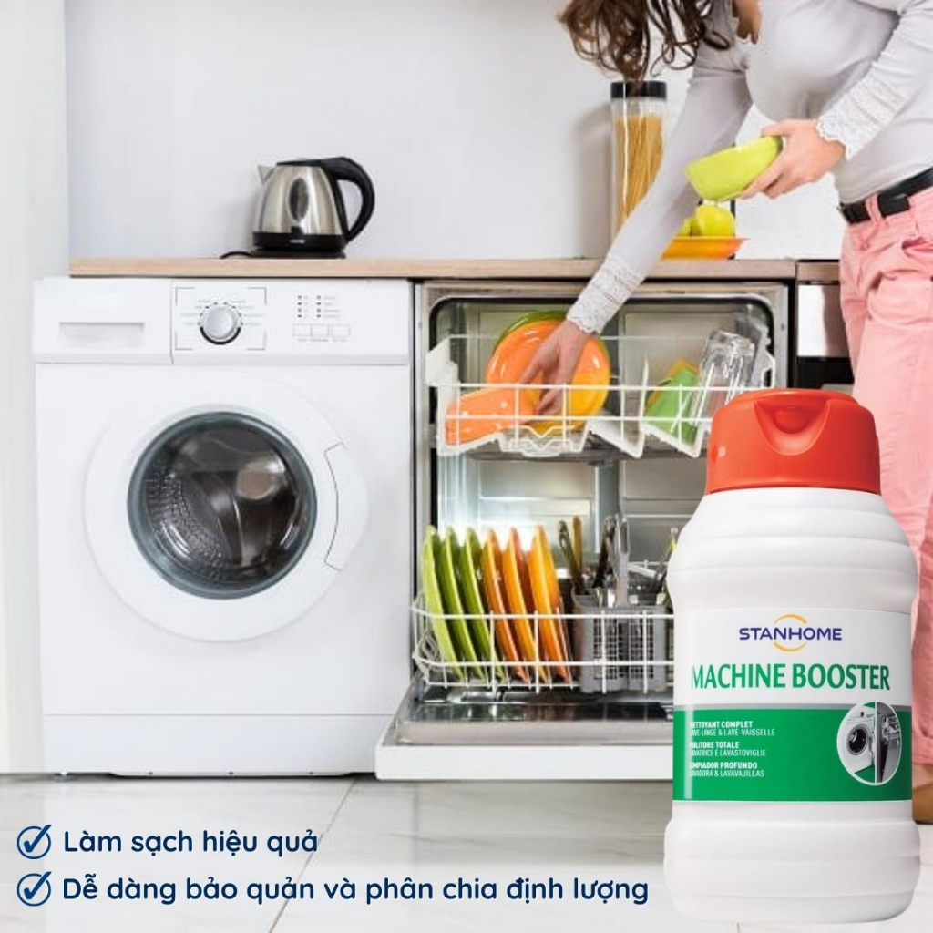 Dung dịch vệ sinh lồng giặt và máy rửa bát Stanhome Machine Booster 500ml làm sạch hiệu quả cặn bám bột giặt và dầu mỡ