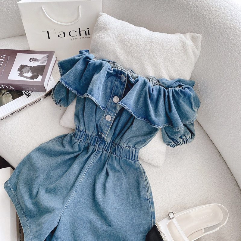 JUMSUIT JEAN TRỄ VAI BÈO