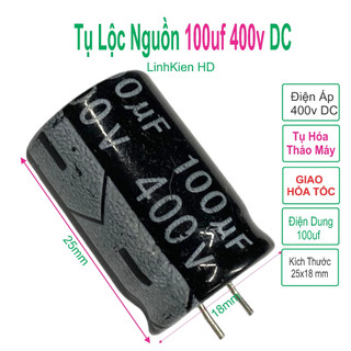 Tụ lộc nguồn 100uf 400v 400v tháo máy màu xanh đen chân mềm - linhkien hd