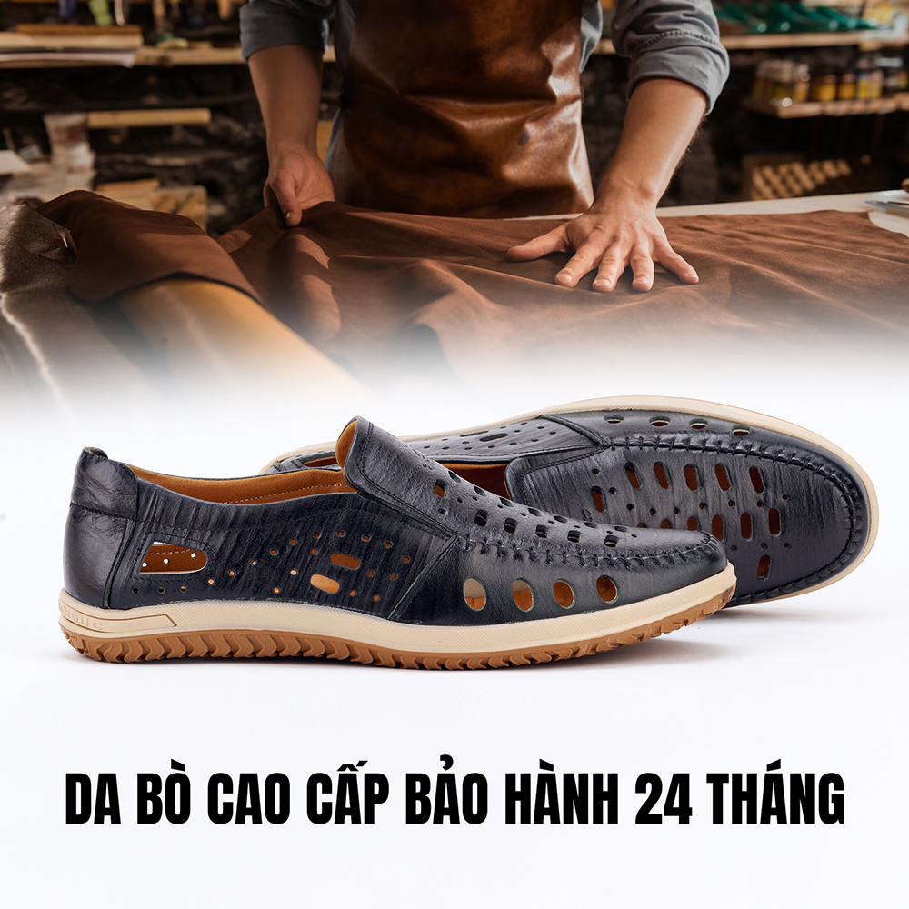 Giày hè thoáng khí LEXSHOES giày da bò LEX16 cao cấp bảo hành 1 năm