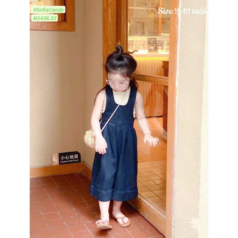 (Chính hãng) Yếm jean cho bé gái. Yếm jean quần ống rộng cho bé siêu nịnh dáng 2-12Y 13-45kg