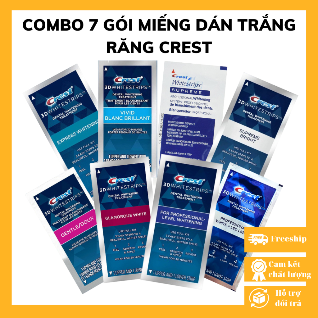 Combo 7 ngày miếng dán trắng răng Crest 3D White của Mỹ Tẩy Trắng Răng Tại Nhà Làm Trắng Răng