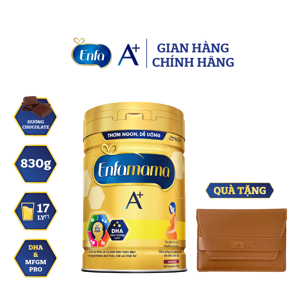 [Tặng ví da Enfa] Sữa Bầu Enfamama A+ - 830g - Hương Chocolate 