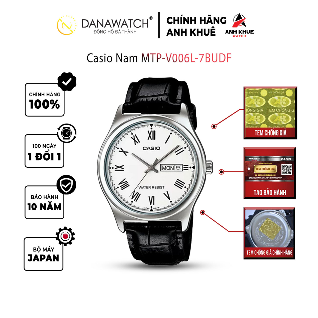 Đồng hồ Casio Nam chính hãng Casio Nhật Bản MTP-V006L-7BUDF dây da chính hãng chống nước tốt