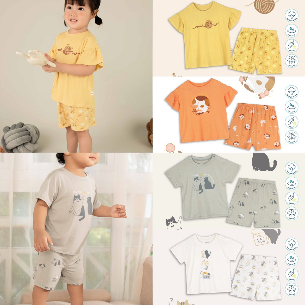 Chaang bộ cộc tay cúc vai mèo AW2023