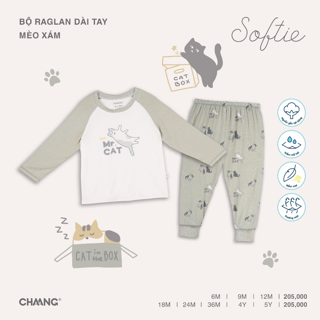 Chaang bộ dài tay thu mỏng cho bé mèo con AW2023