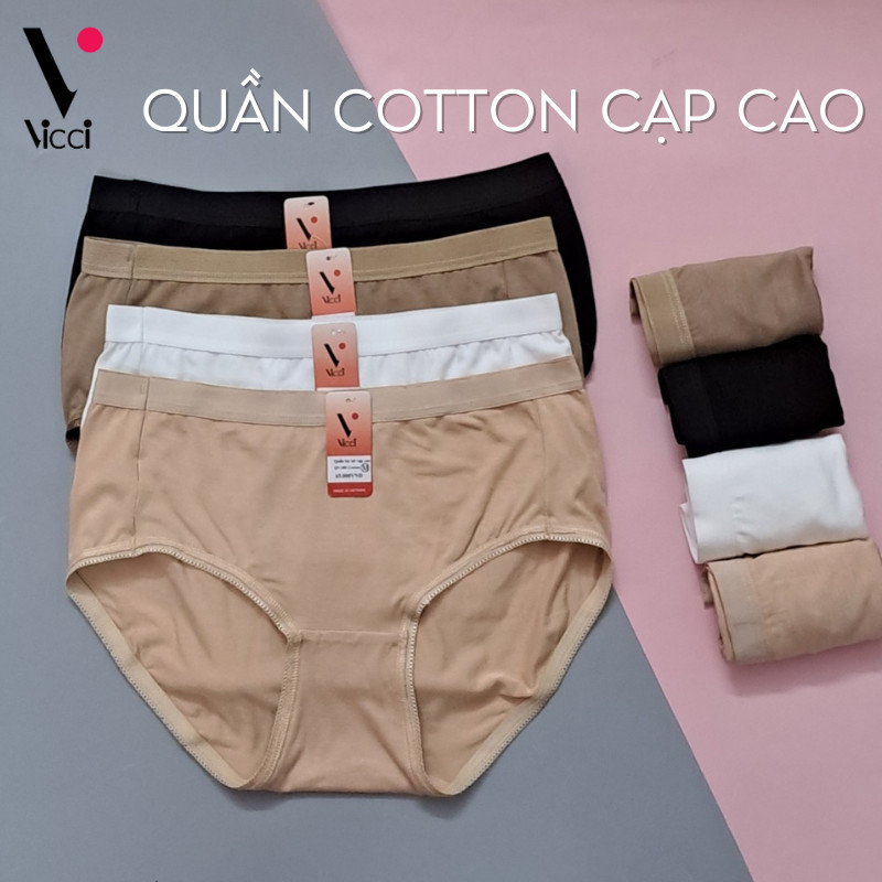 Set 4 quần lót nữ Vicci cotton cao cấp lưng cao gen nhẹ 105 mềm mại, êm ái, kháng khuẩn khử mùi nhiều màu