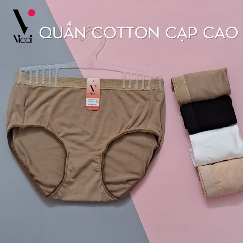 Set 4 quần lót nữ Vicci cotton cao cấp lưng cao gen nhẹ 105 mềm mại, êm ái, kháng khuẩn khử mùi nhiều màu