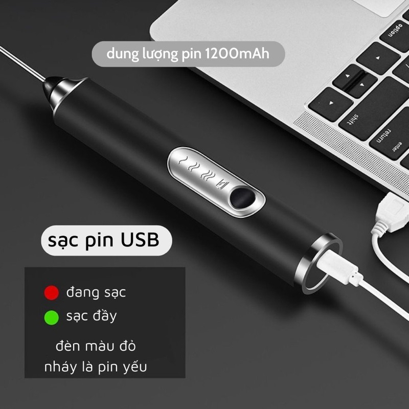 Máy tạo bọt cà phê Akiho máy đánh trứng cầm tay mini sạc pin 3 cấp độ tiện dụng