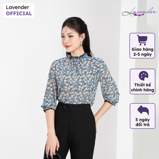 Áo sơ mi công sở nữ hoa nhí xanh LAVENDER cổ nhún tay lỡ cao cấp A2873