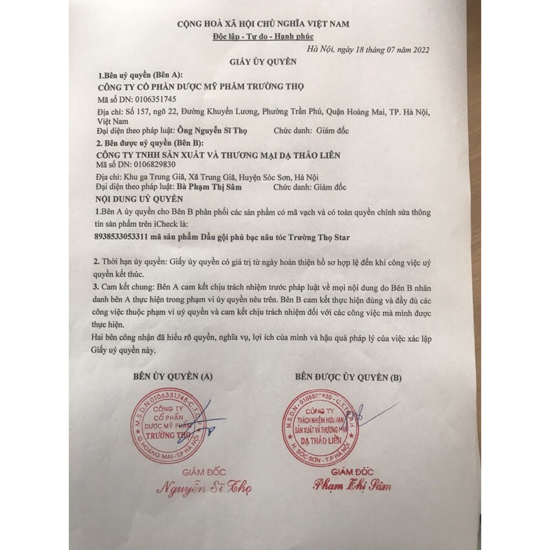 Gói dầu gội phủ bạc Dạ Thảo Liên 2 màu đen-nâu