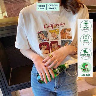 Áo thun nữ in hình, áo thun cotton 100% dày dặn TOHO STORE, áo thun trơn in hình hoạt hình xinh xắn, hàn quốc