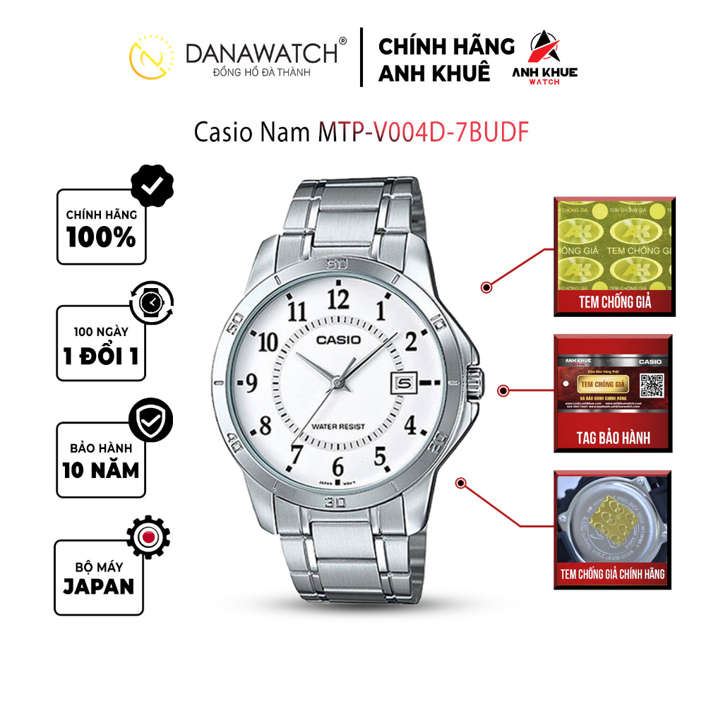 Đồng hồ Casio Nam chính hãng Casio Nhật Bản MTP-V004D-7BUDF thép không gỉ chống nước tốt