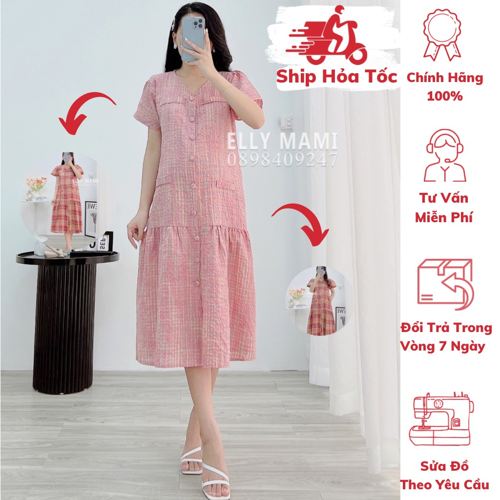 ( 40kg - 75kg ) Đầm Bầu , Suông Kẻ , Cúc Bọc , Đuôi Cá Ly Form Dễ Mặc Thoải Mái Suốt Thai Kì & Sau Sinh Thiết Kế Cao Cấp