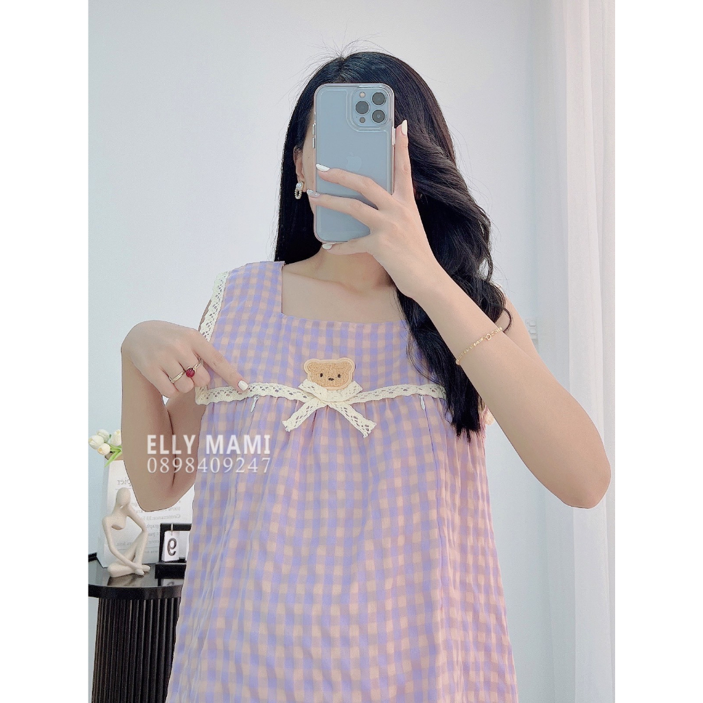 ( 40kg - 85kg ) Đồ Bộ Bầu Và Sau Sinh Lửng Nhiều Màu Caro Gấu Viền Ren Siêu Mát , Nhẹ Tênh Form Dễ Mặc