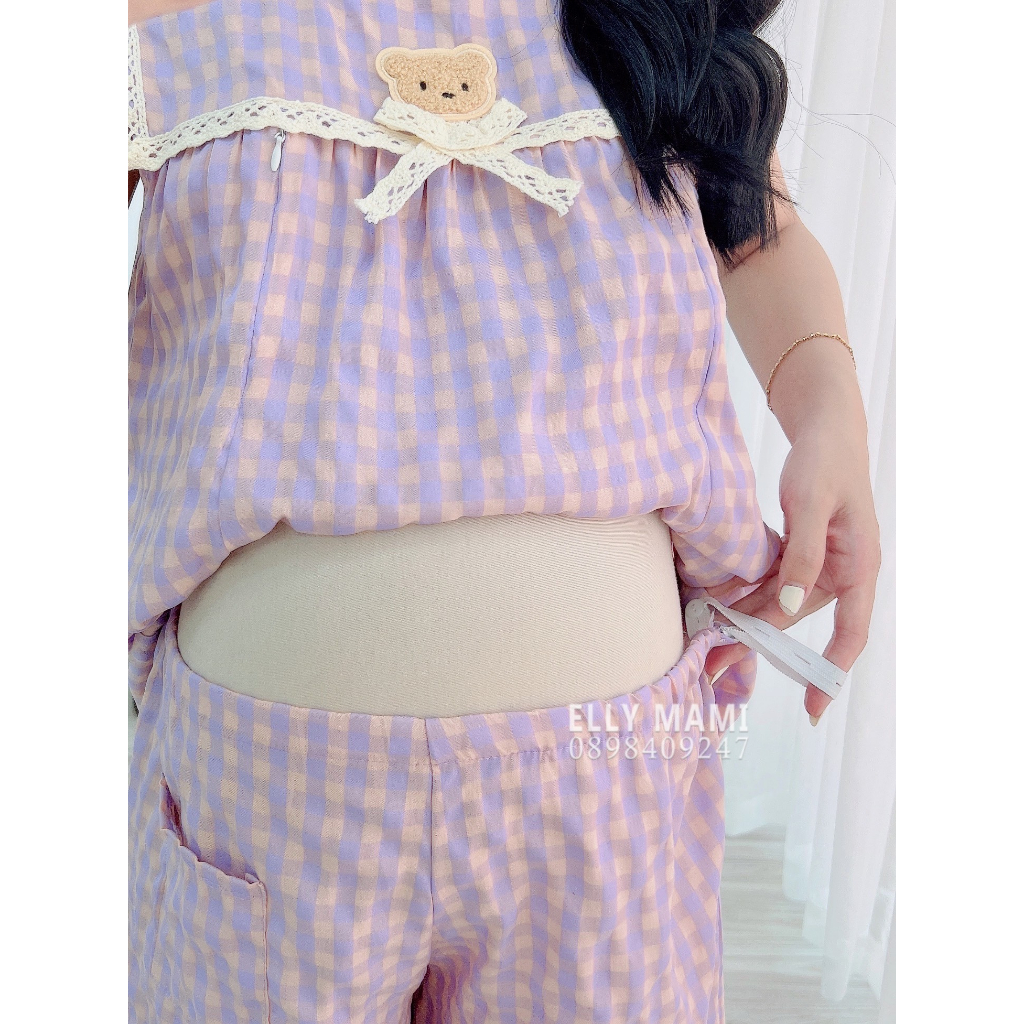 ( 40kg - 85kg ) Đồ Bộ Bầu Và Sau Sinh Lửng Nhiều Màu Caro Gấu Viền Ren Siêu Mát , Nhẹ Tênh Form Dễ Mặc