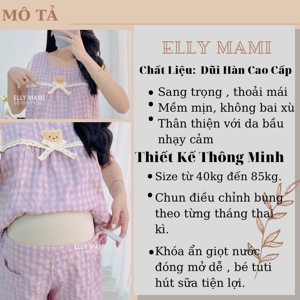( 40kg - 85kg ) Đồ Bộ Bầu Và Sau Sinh Lửng Nhiều Màu Caro Gấu Viền Ren Siêu Mát , Nhẹ Tênh Form Dễ Mặc