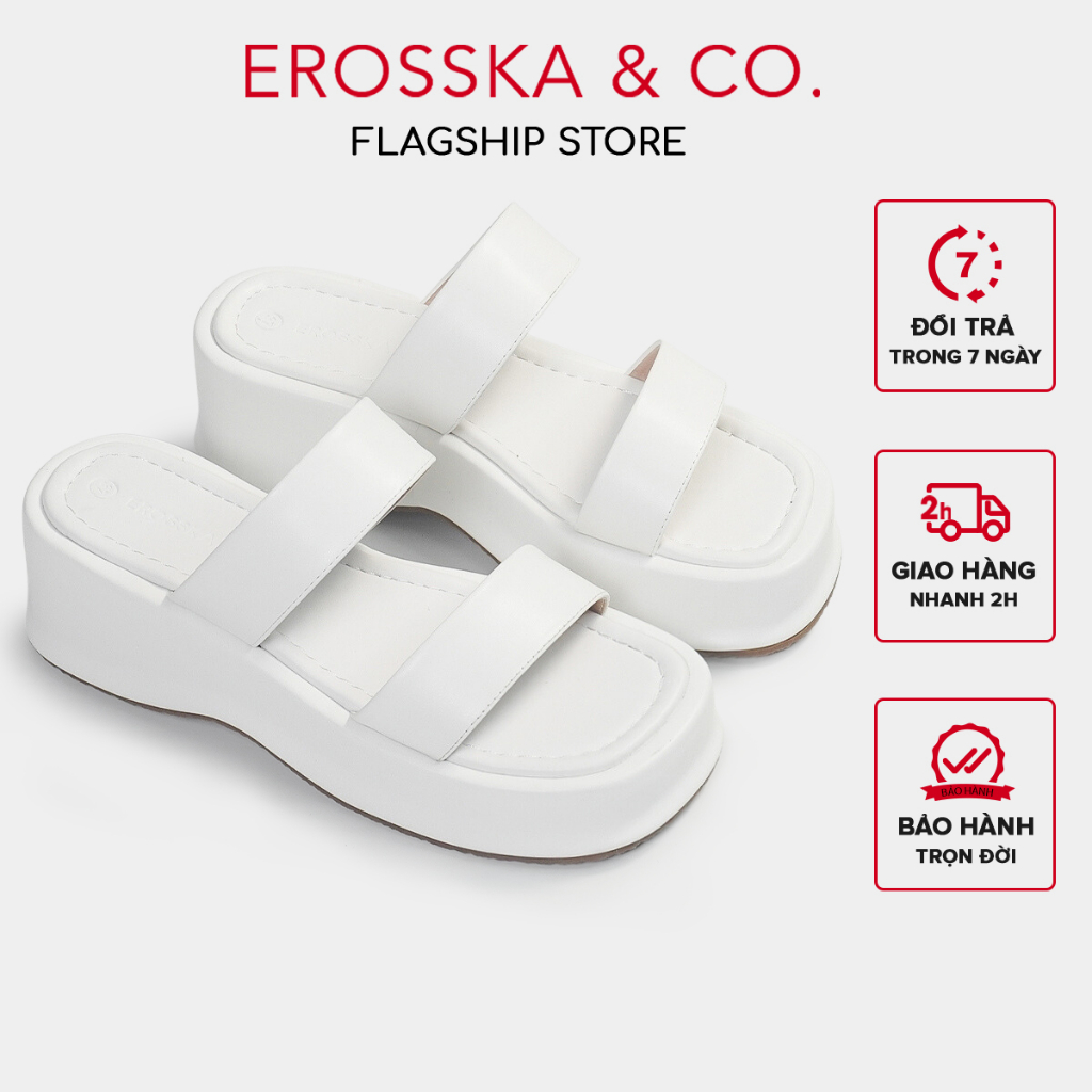 Erosska - Dép nữ thời trang đế xuồng kiểu dáng cơ bản màu trắng - SB026