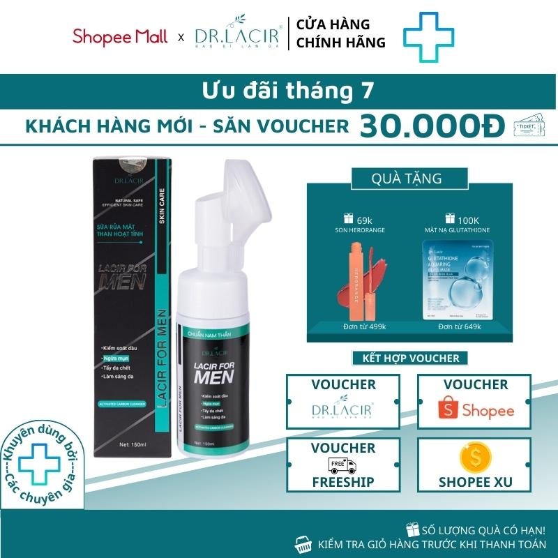 Sữa rửa mặt nam Dr. Lacir Lacir For Men than hoạt tính 150ml LM02