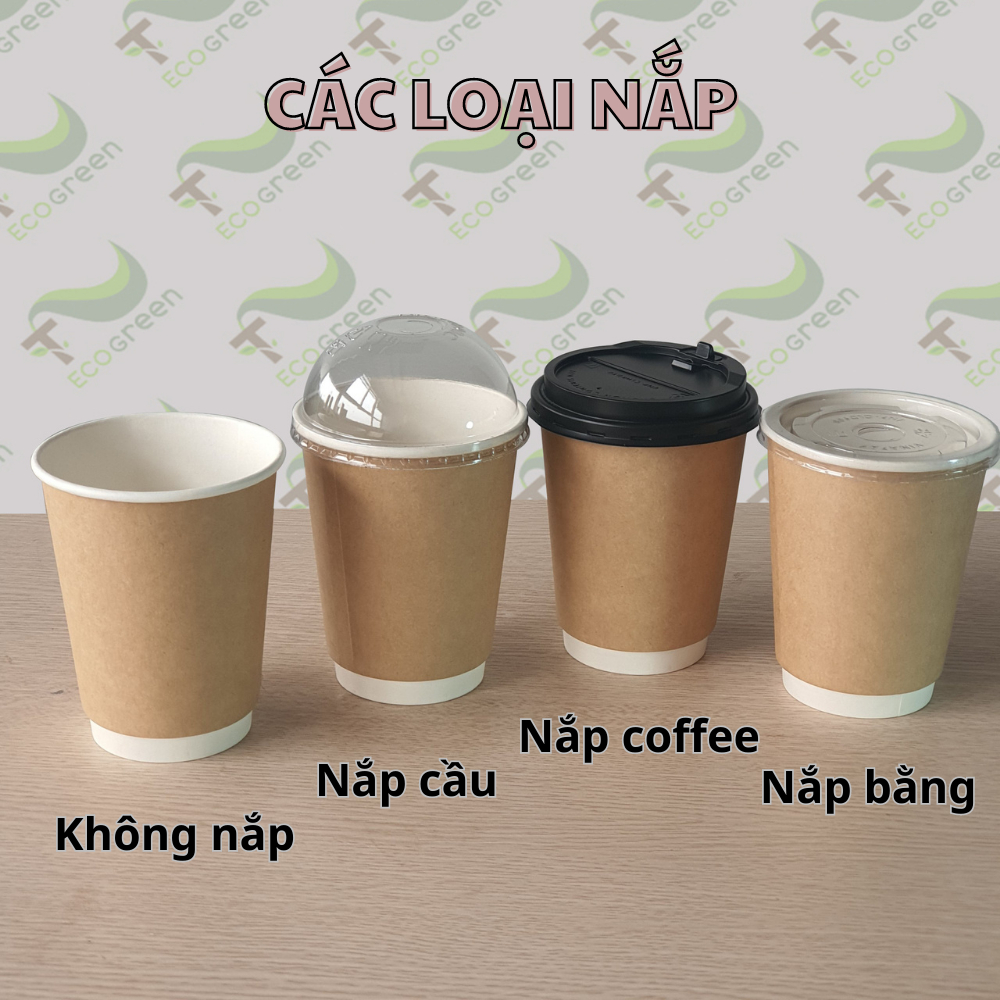 Combo 50 LY/CỐC Giấy Kraft Dùng Một Lần Kèm Nắp Dùng Để Đựng Trà, Coffe Nóng, Lạnh, Chống Bỏng - T2Ecogreen