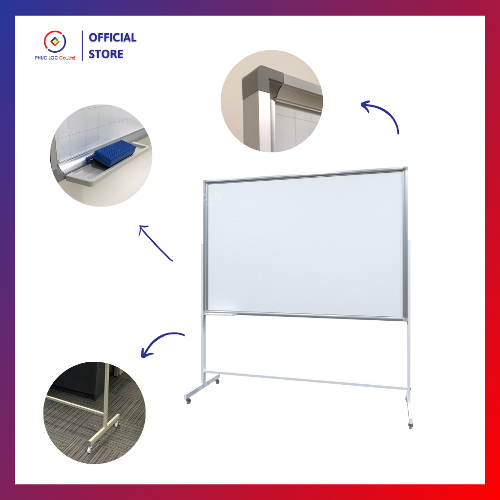 Bảng từ trắng di động, KT: 1,2x1,6m _ Bảng viết bút lông có chân di động