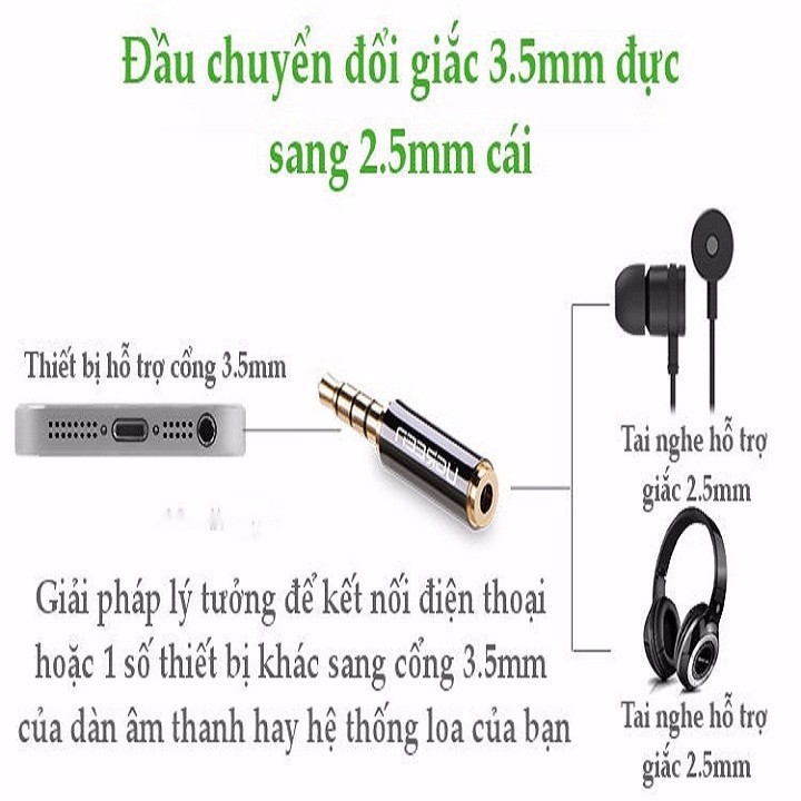 Đầu chuyển 3.5mm to 2.5mm Ugreen 20502 Âm thanh Audio cao cấp Chính hãng