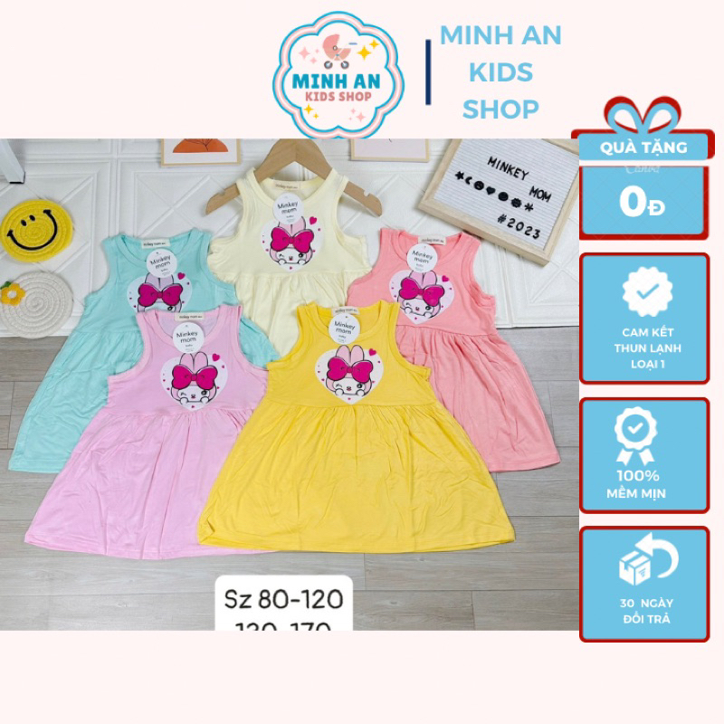 Váy trẻ em thun lạnh in hình thỏ, công chúa dáng xoè mặc mềm mịn mát dễ thương, váy mặc ở nhà (5-25kg)