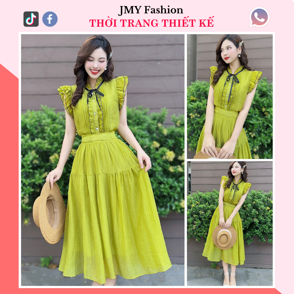 váy xoè dài nữ tính cổ nơ tiểu thư