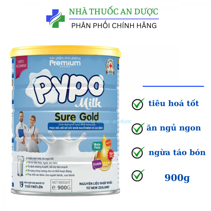 SỮA BỘT PYPOMILK SURE GOLD GIÚP bổ sung năng lượng, NGỪA TÁO BÓN, TIÊU HOÁ TỐT, ĂN NGỦ NGON HỘP 900 G