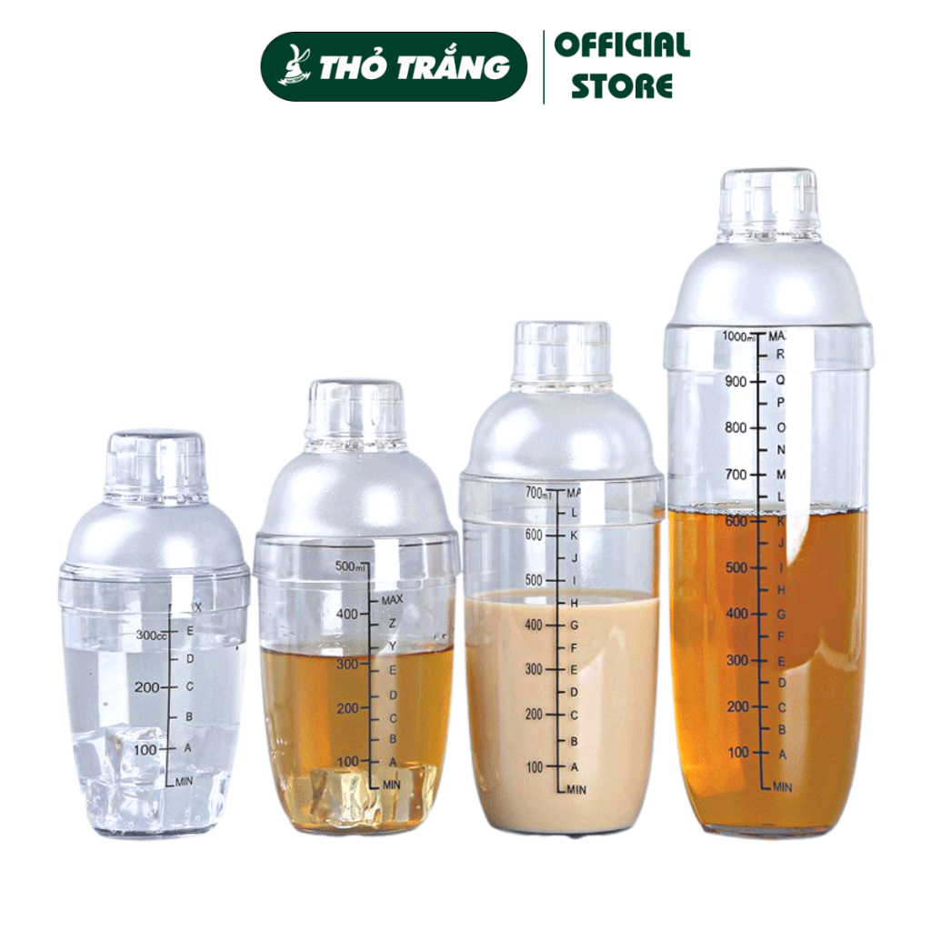 Bình lắc pha chế nhựa có chia vạch thương hiệu Thỏ Trắng - 350ml 530ml 700ml