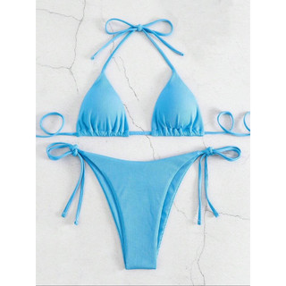 𝒫𝑒𝒶𝒸𝒽𝓎 𝒷𝒾𝓀𝒾𝓃𝒾 - Bộ Bikini Nữ Buộc lại màu trơn xanh coban 0590