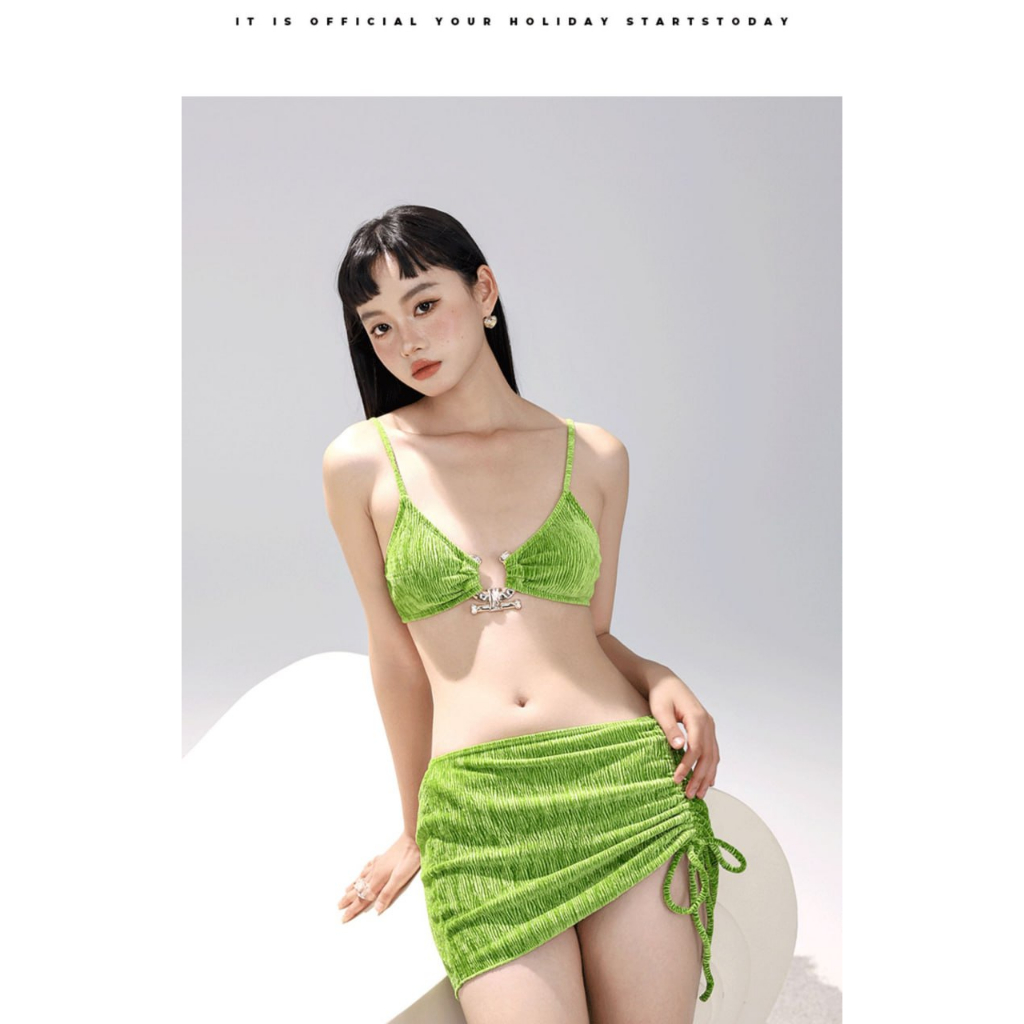 Bộ Đồ Bơi Bikini Ba Mảnh Domino Rút Eo Nhiều Màu Sắc
