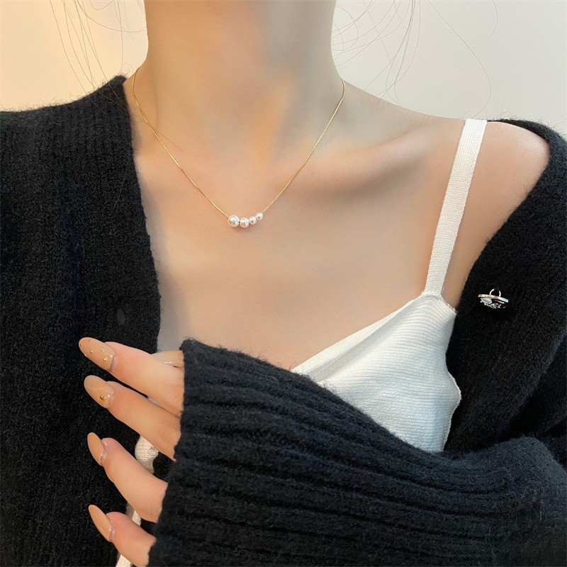 Dây Chuyền, Vòng Cổ Nữ Thiết Kế Bốn Viên Ngọc Trai Nhân Tạo, Đơn Giản Xinh Xắn Cin Accessories 01