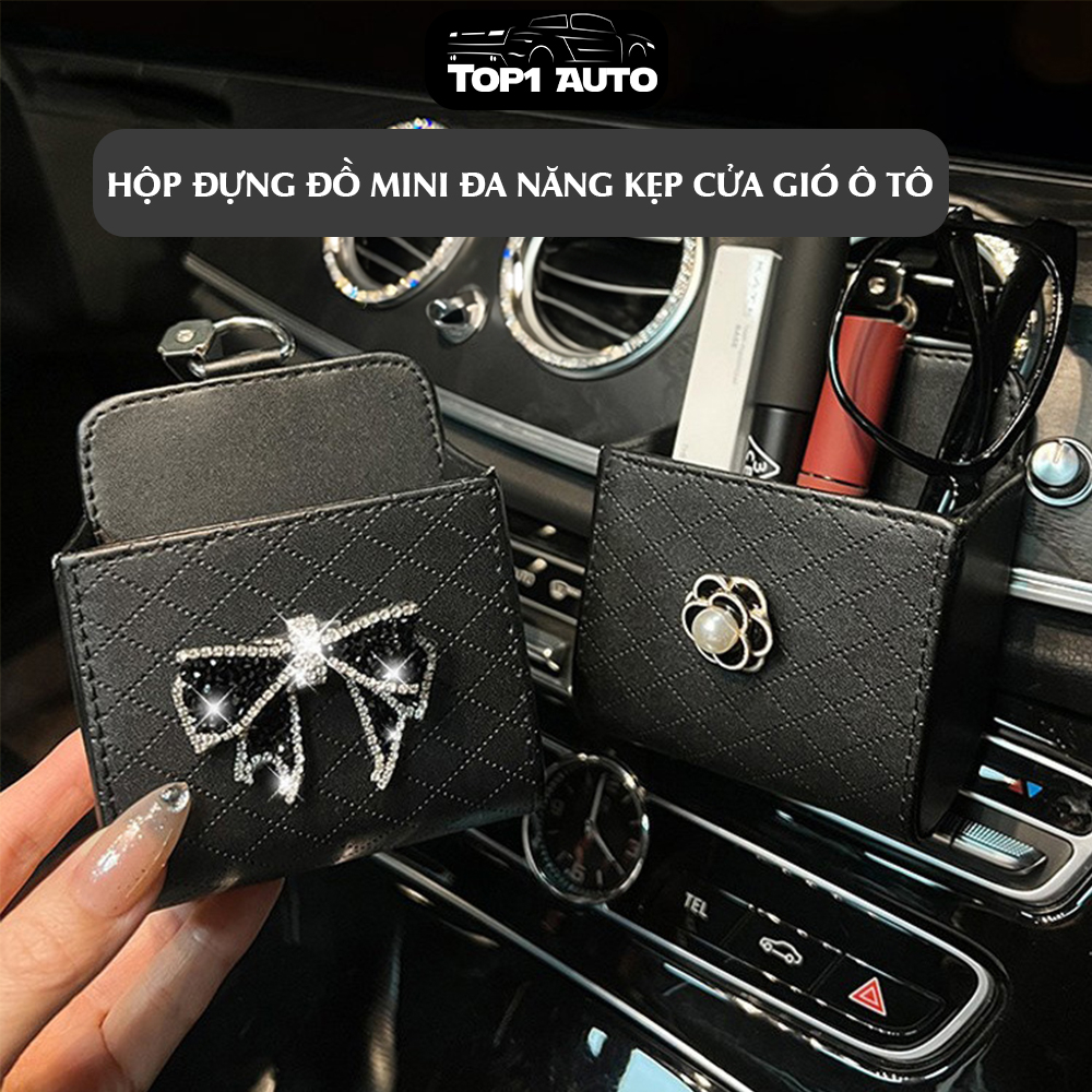 Hộp đựng đồ mini đa năng treo cửa gió ô tô trang trí nội thất ô tô chất liệu da PU cao cấp