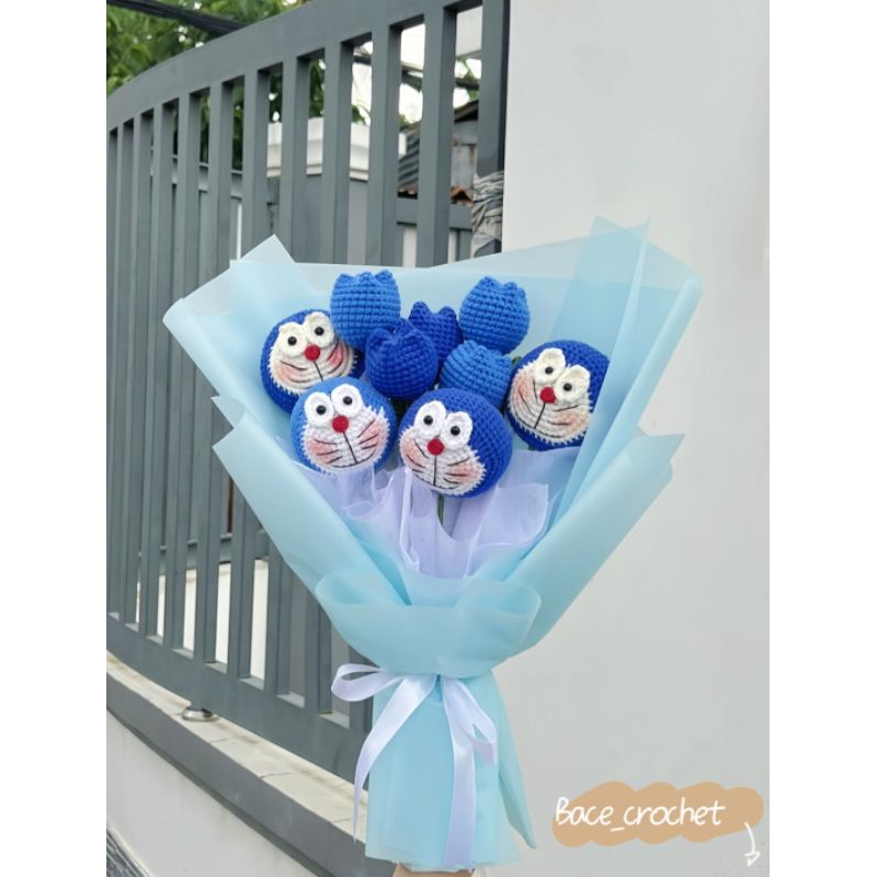 Bó hoa len doraemon tone xanh