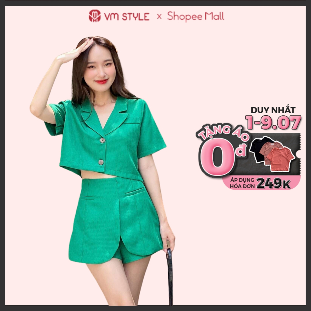 Set bộ nữ VMSTYLE áo tay ngắn cổ vest + quần váy kiểu 5022 SBU00047