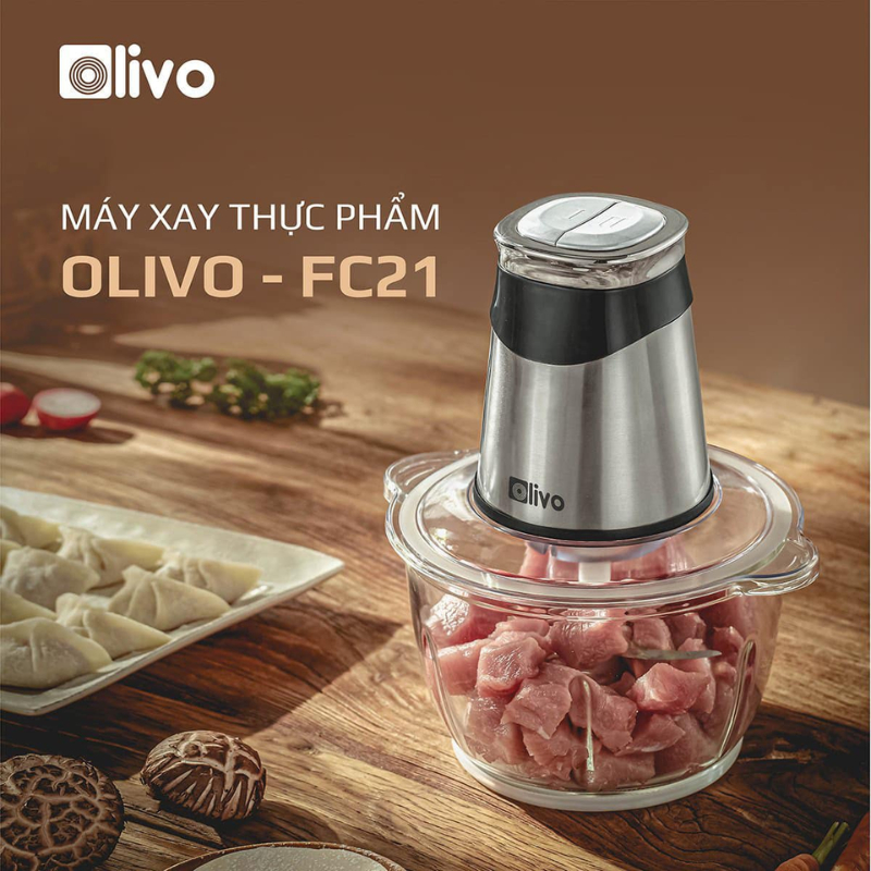 Máy Xay Thịt Olivo FC21, Cối Thủy Tinh, Dung Tích 2,1l, Có Trục  Bóc Hành Tỏi, Hàng Chính Hãng, BH 1 Năm