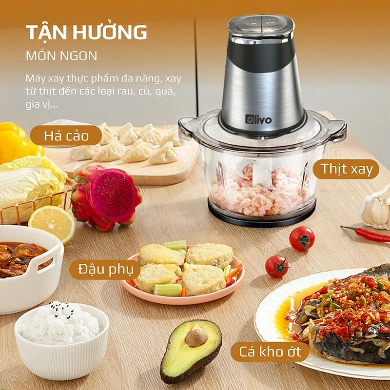 Máy Xay Thịt Olivo FC21, Cối Thủy Tinh, Dung Tích 2,1l, Có Trục  Bóc Hành Tỏi, Hàng Chính Hãng, BH 1 Năm