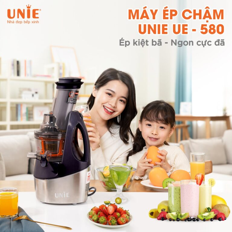 Máy Ép Chậm Unie UE580, Máy Ép Hoa Quả Nguyên Trái, Lưới Làm Kèm, Hàng Chính Hãng, BH 2 Năm