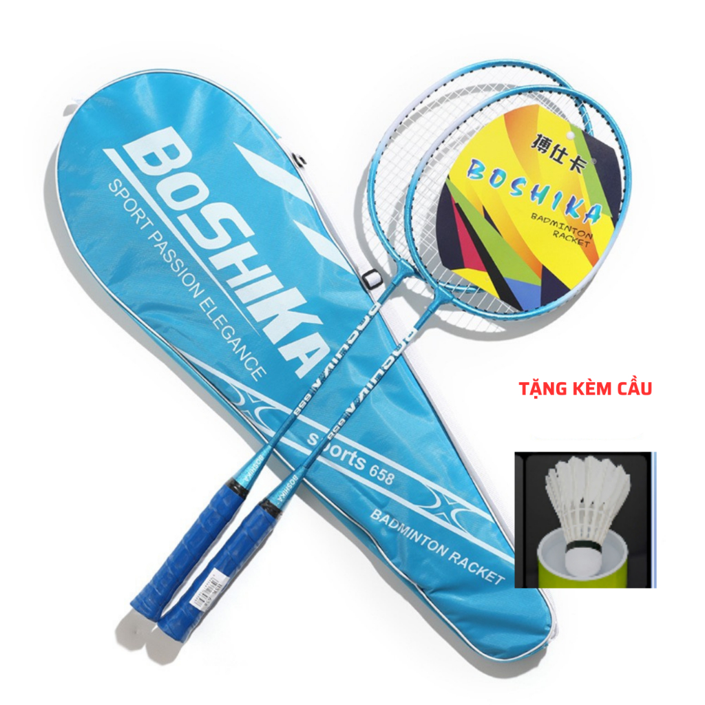Set 2 chiếc vợt cầu lông BOSHIKA tặng kèm quả cầu hàng chính hãng giá học sinh sinh viên