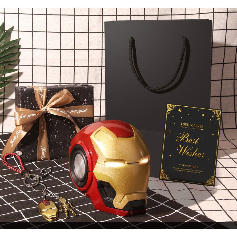 Loa Bluetooth Nghe Nhạc Đầu Iron Man âm thanh vòm 6D bass trầm, pin 1200mAh, Hỗ trợ FM,  Aux - tặng dây sạc