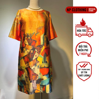 Đầm Trung Niên Bigsize, Váy Đi Tiệc Cho Mẹ Họa Tiết Hoa 3D Chất Lụa Latinh | Thời Trang NP CLOTHING