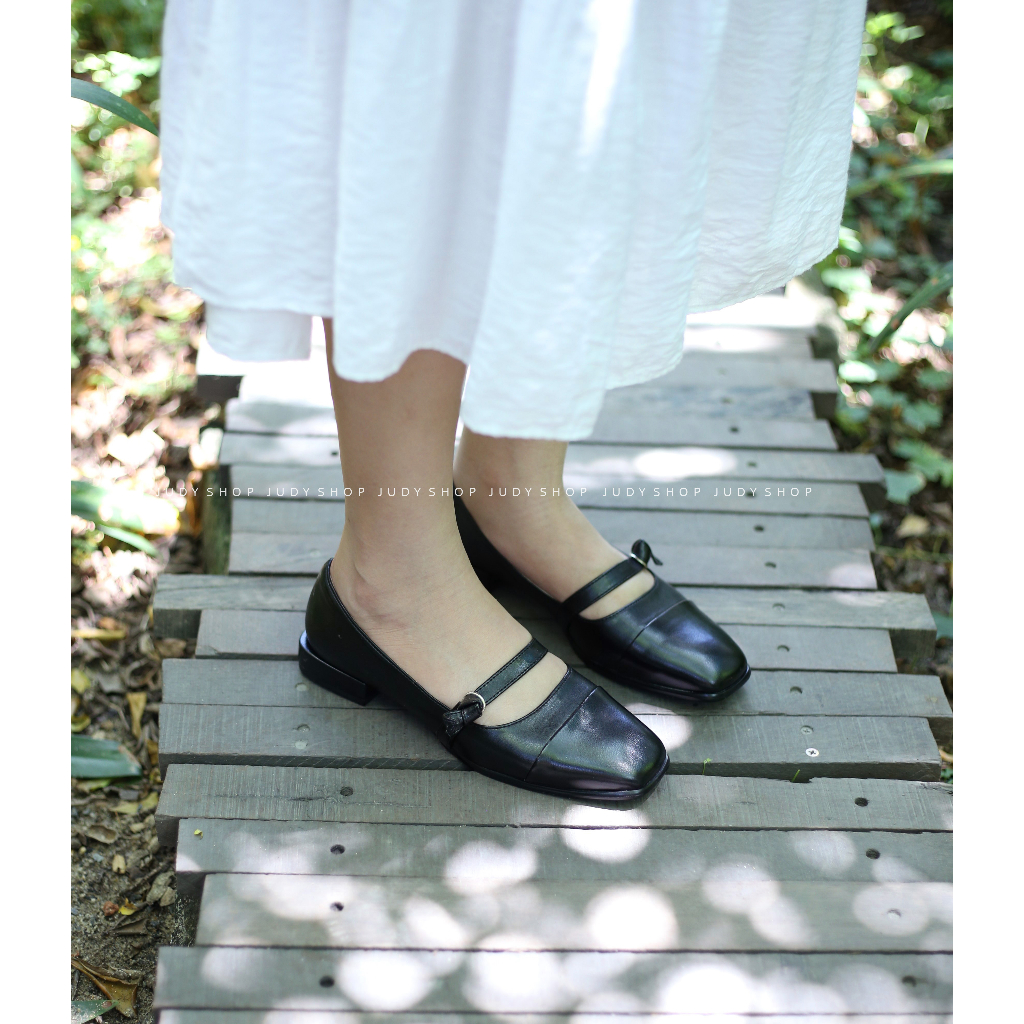 Giày Vintage - Giày Nữ Phối Mũi Quai Ngang Da Mềm Nơ Thắt Cao 2p