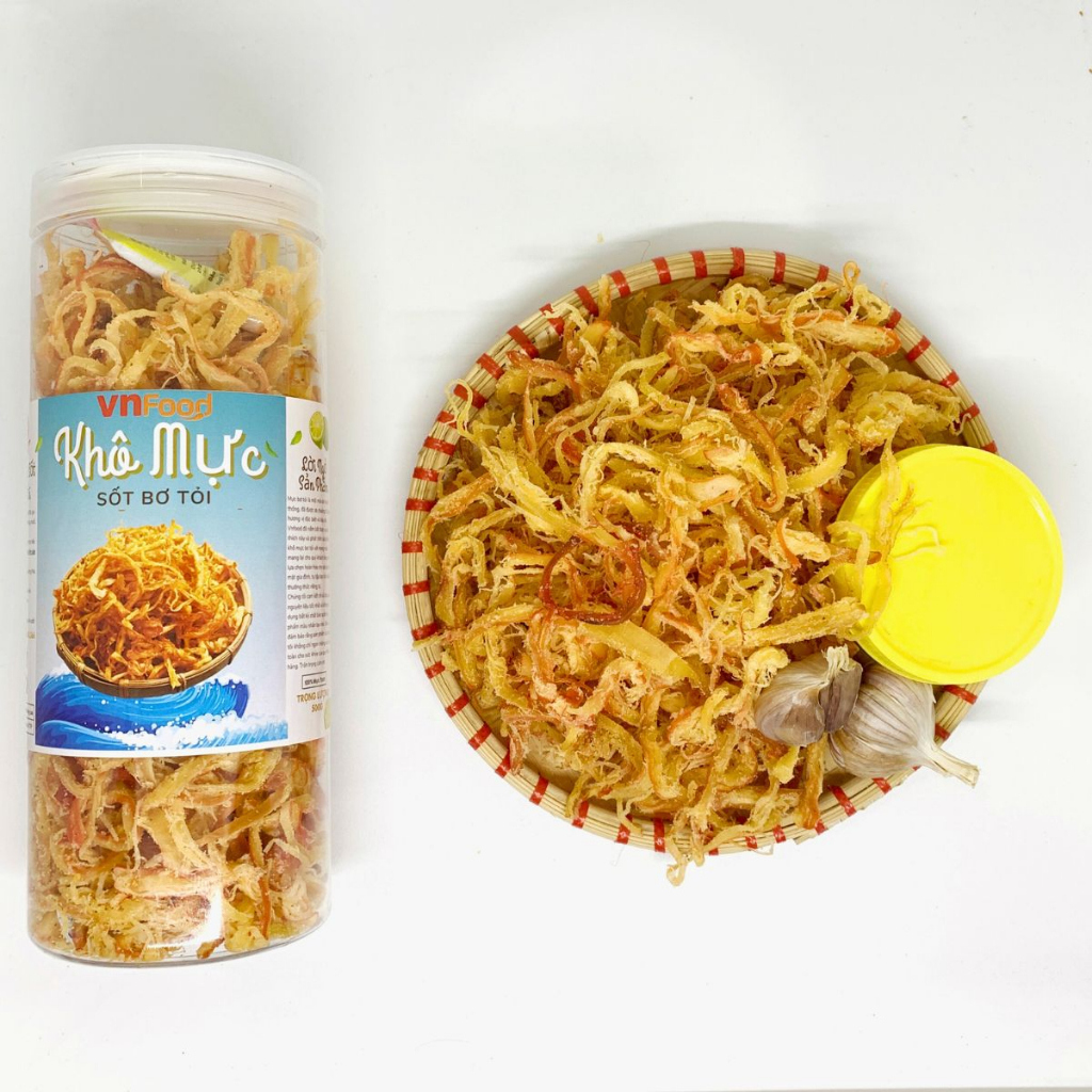 Khô Mực Sốt Bơ Tỏi 300-1000Gr | Đồ Ăn Vặt VnFood | Khô Mực Ăn Vặt