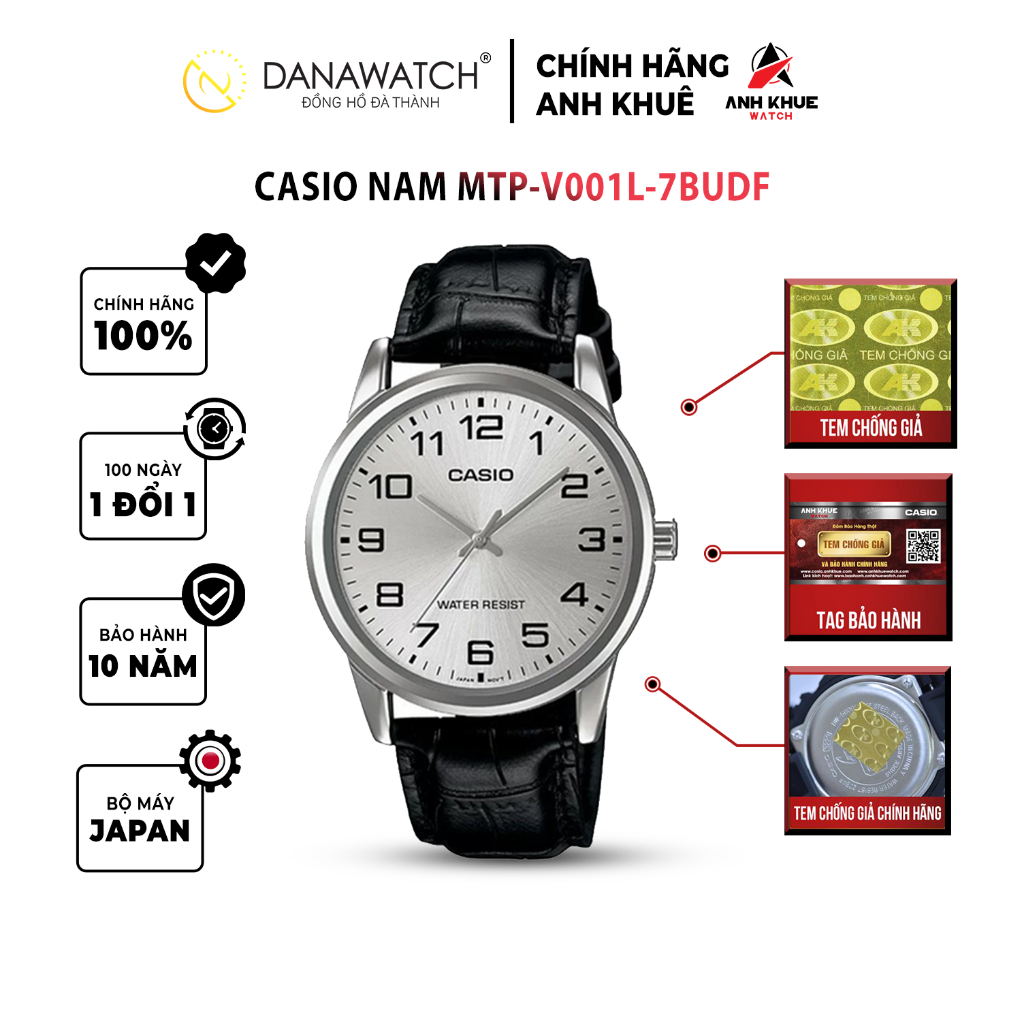 Đồng hồ Casio Nam chính hãng Casio Nhật Bản MTP-V001L-7BUDF dây da chính hãng chống nước tốt
