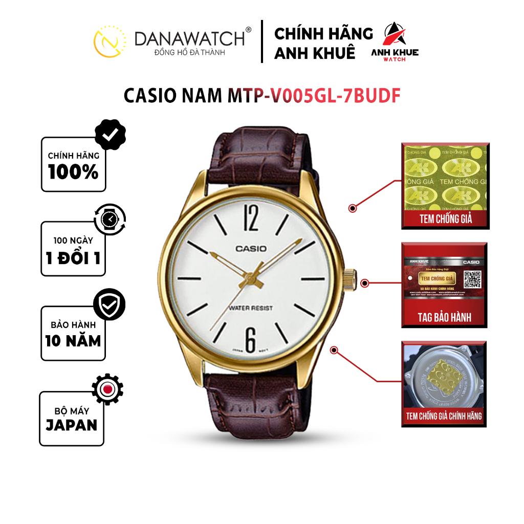 Đồng hồ Casio Nam chính hãng Casio Nhật Bản MTP-V005GL-7BUDF dây da chính hãng chống nước tốt