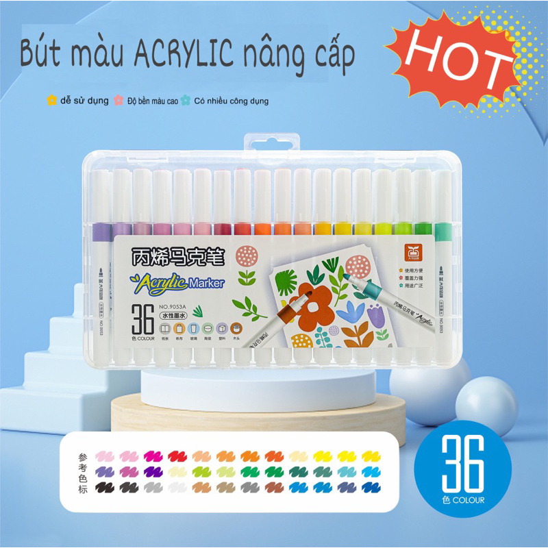 Set 60 Bút màu ACRYLIC Marker CHỐNG THẤM NƯỚC Không Bị Nhoè Có Thể Vẽ Lên Đồ Vật Nhẵn , lau được khi dính lên da