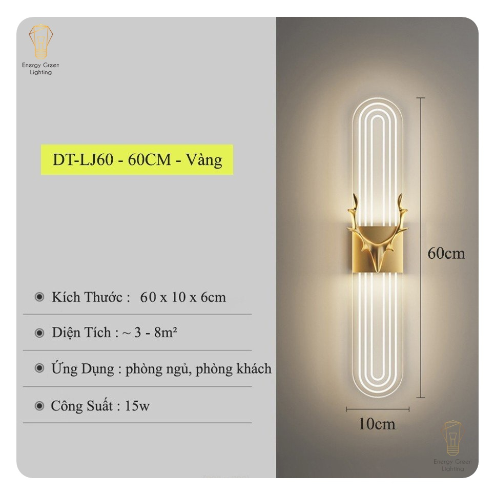 Đèn Gắn Tường Sừng Huơu Energy Green Lighting DT-LJ40,DT-LJ60 - 3 Chế Độ Ánh Sáng - Lộc Phát Decor Trang Trí Nội Thất